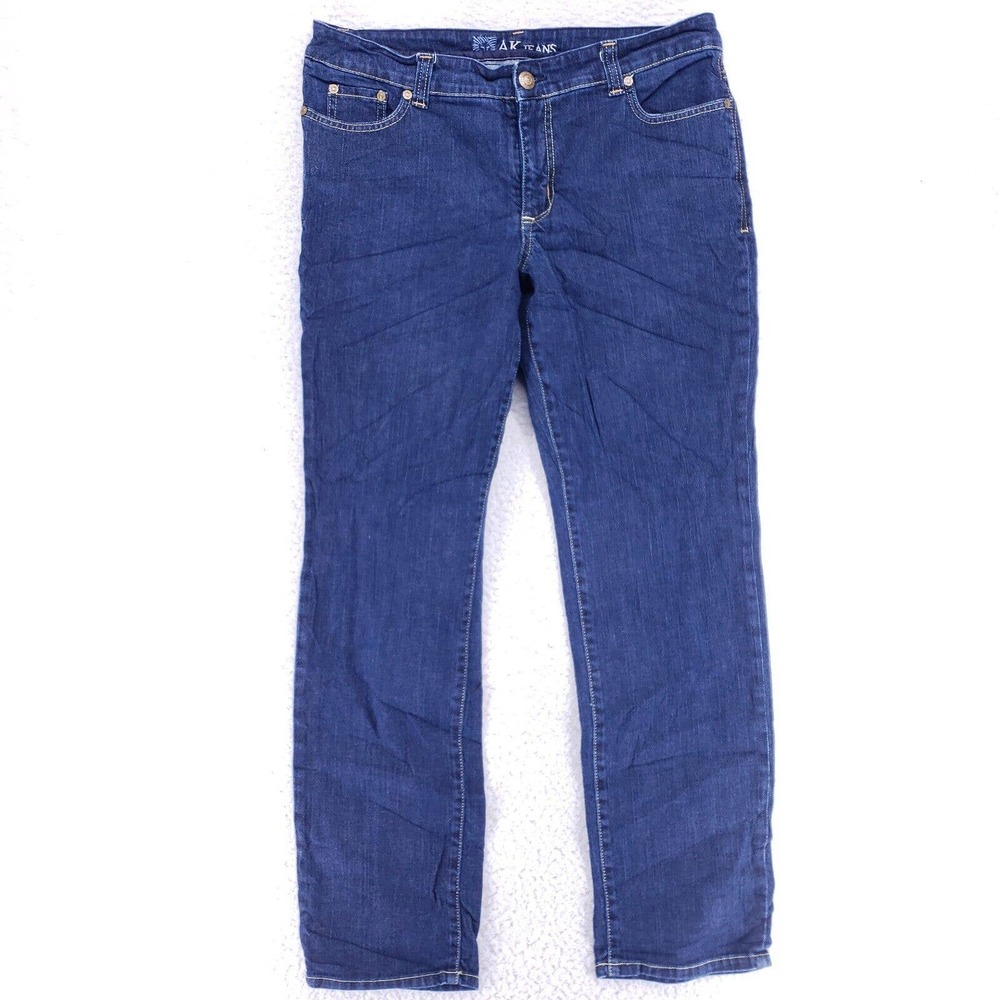AK Annie Klein Jeans Denim Cotton Women SZ 14 Blue Straight Stretch VTG Mid Rise